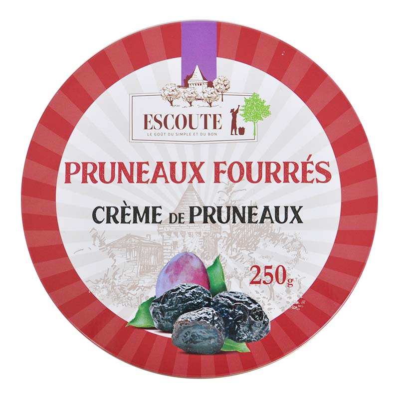 Boite métal PRUNEAUX FOURRES à la crème de pruneaux 250g X6