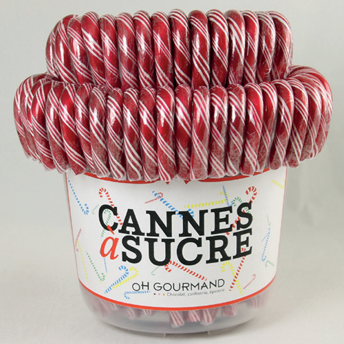 Cannes à sucre fraise 28g en seau de 96