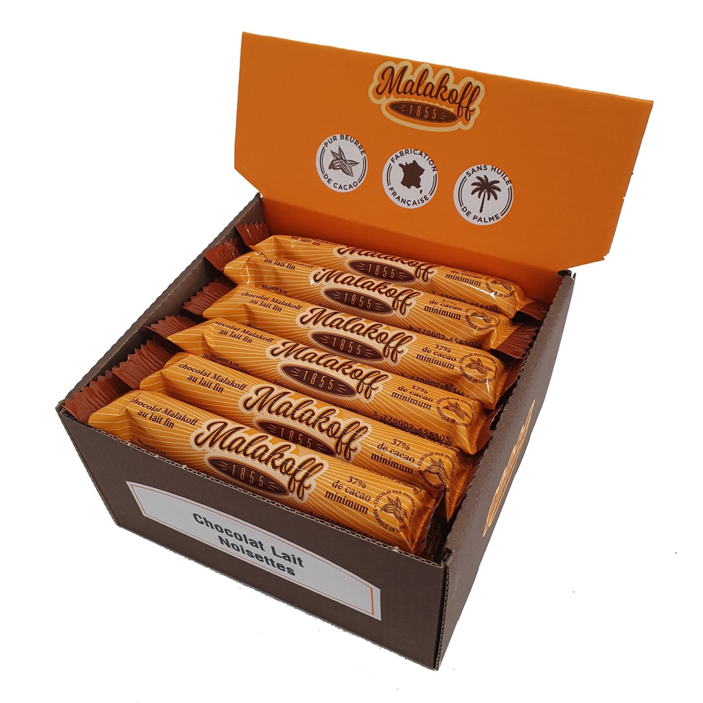 Présentoir barres chocolat lait noisettes Malakoff 1855 19g x 30