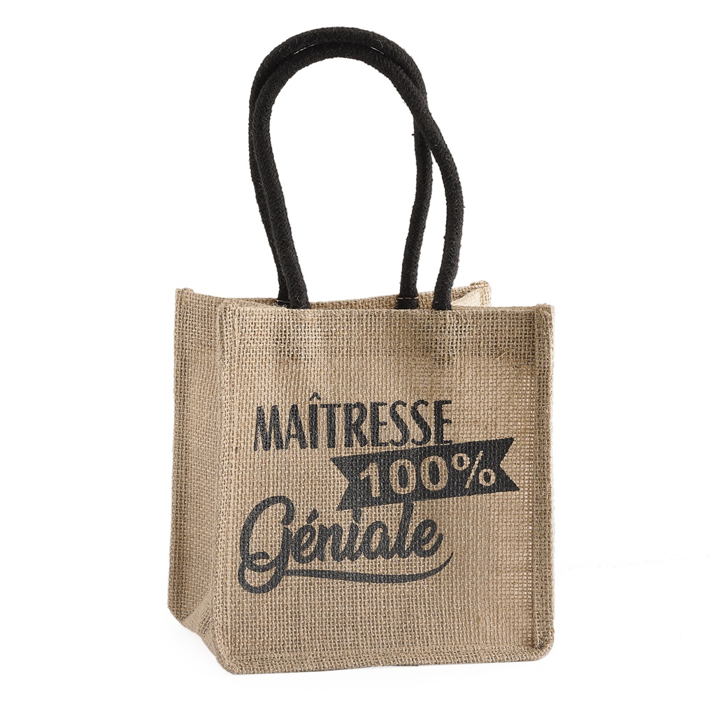 *Sac jute maitresse 100% Géniale anses noires x 6