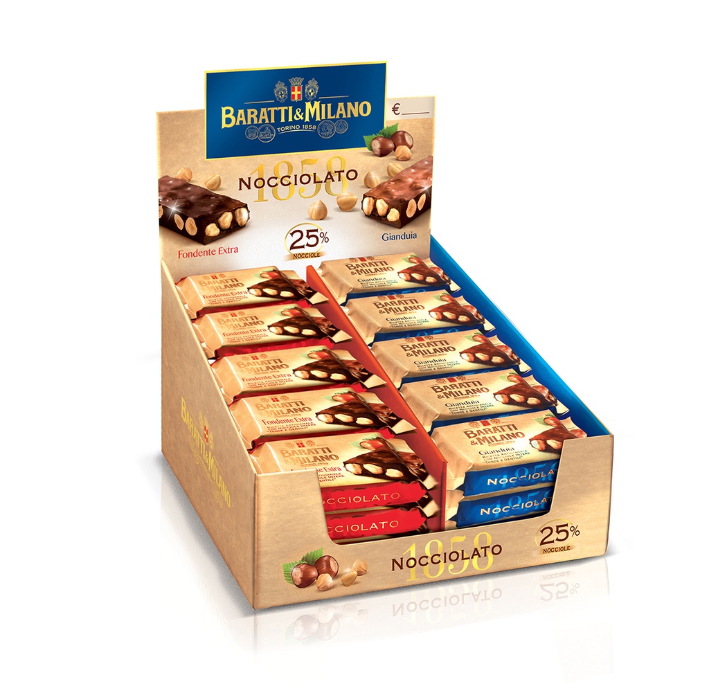 Présentoir barre Nocciolato 1858 Mixte noir/lait 40gx40