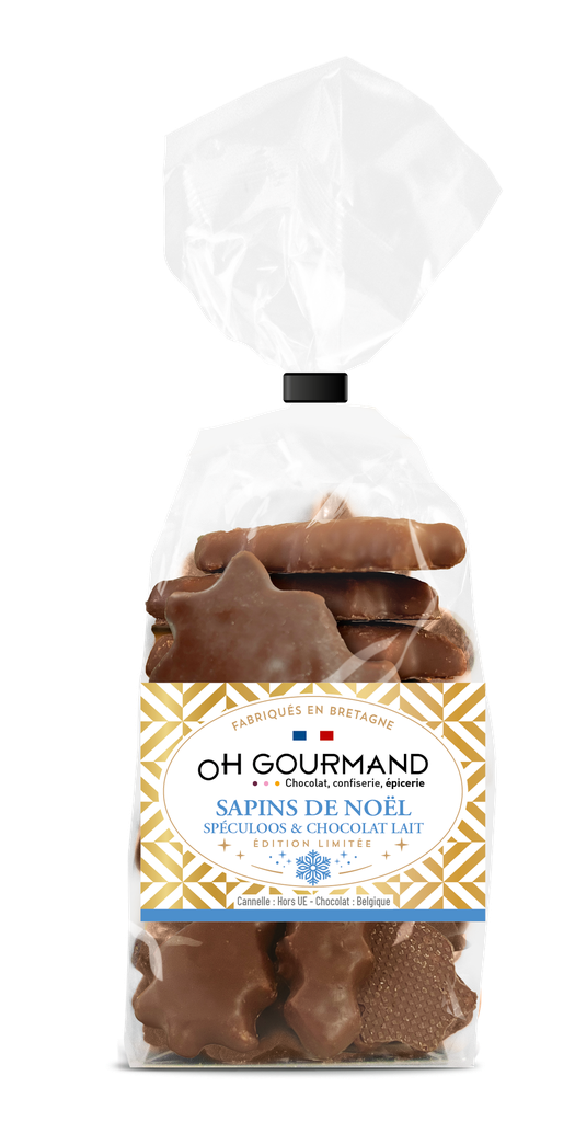 Sachet sapin de Noël façon spéculoos chocolat 100g X12