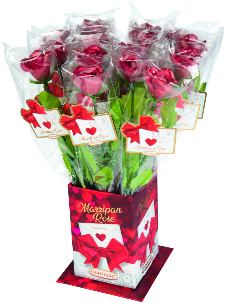 Rose rouge pâte d'amande sur tige 30gx20