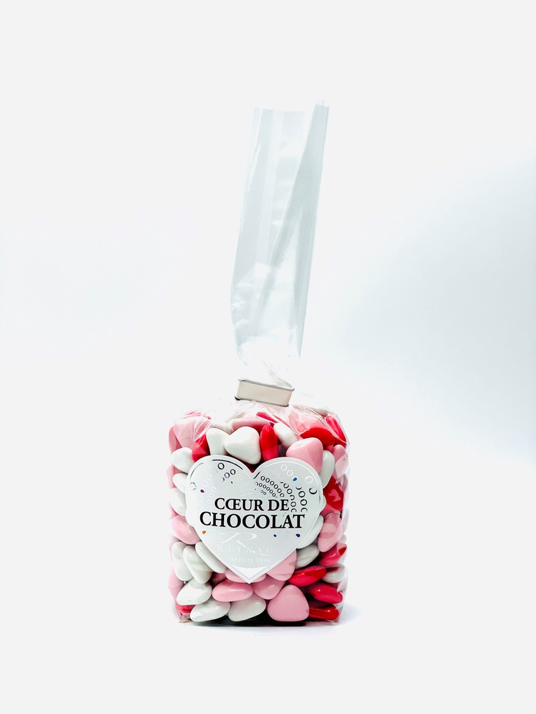 Sachet coeur chocolat blanc rose rouge 150g x 12