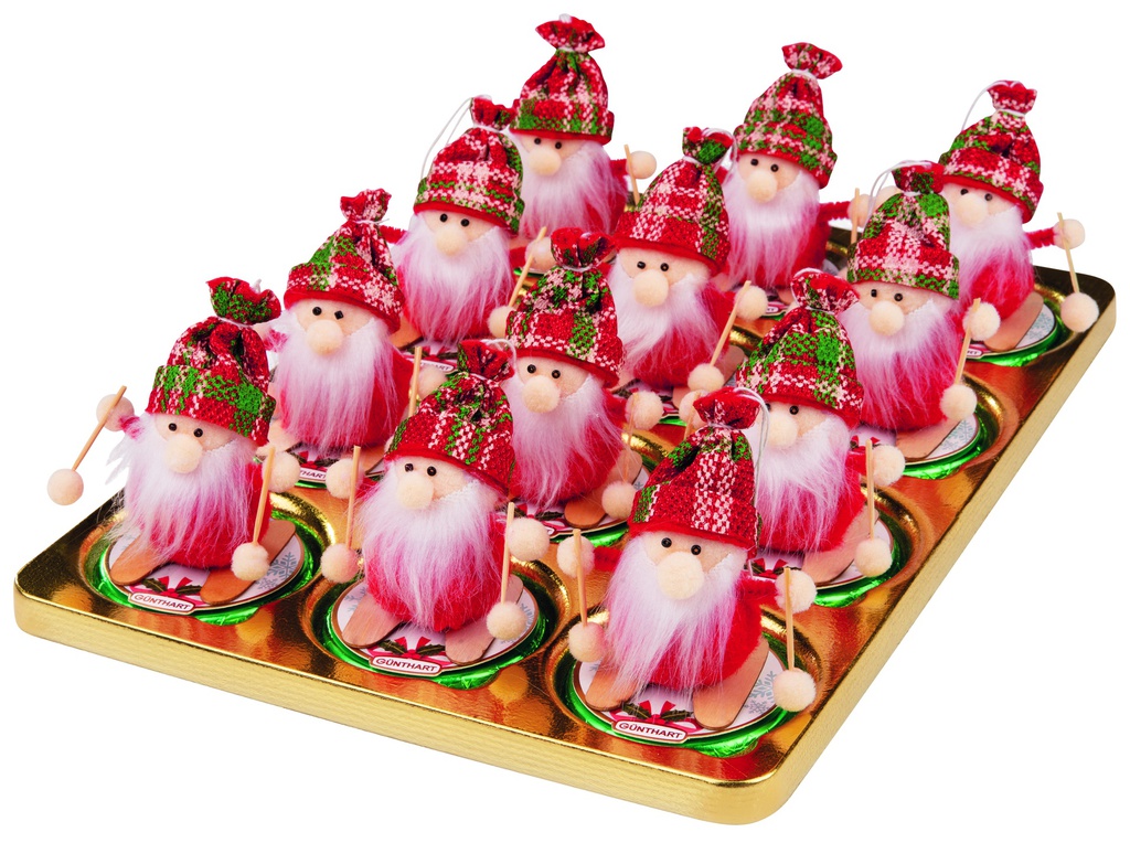Père Noël à ski sur médaillon chocolat praliné 24gx12