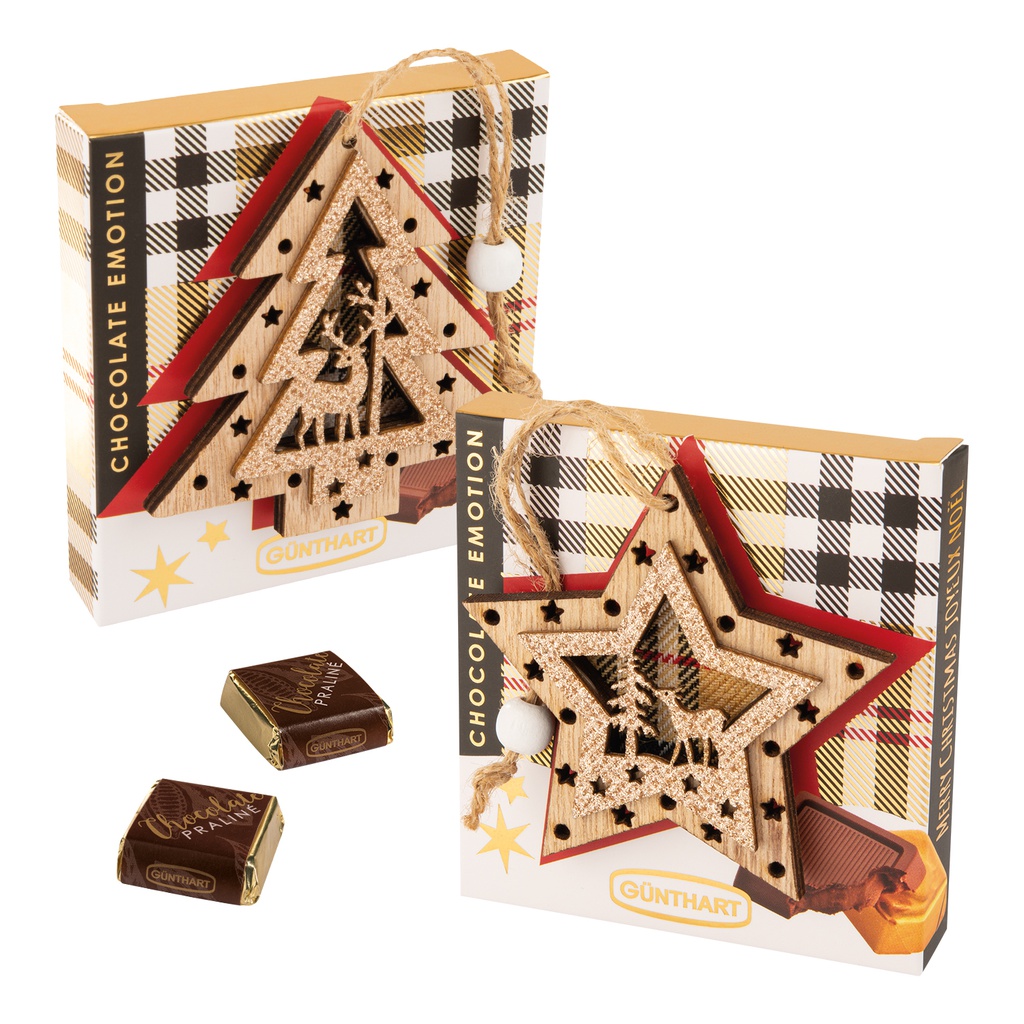 Déco de noël bois sur étui garni 4 napolitains 36gx10
