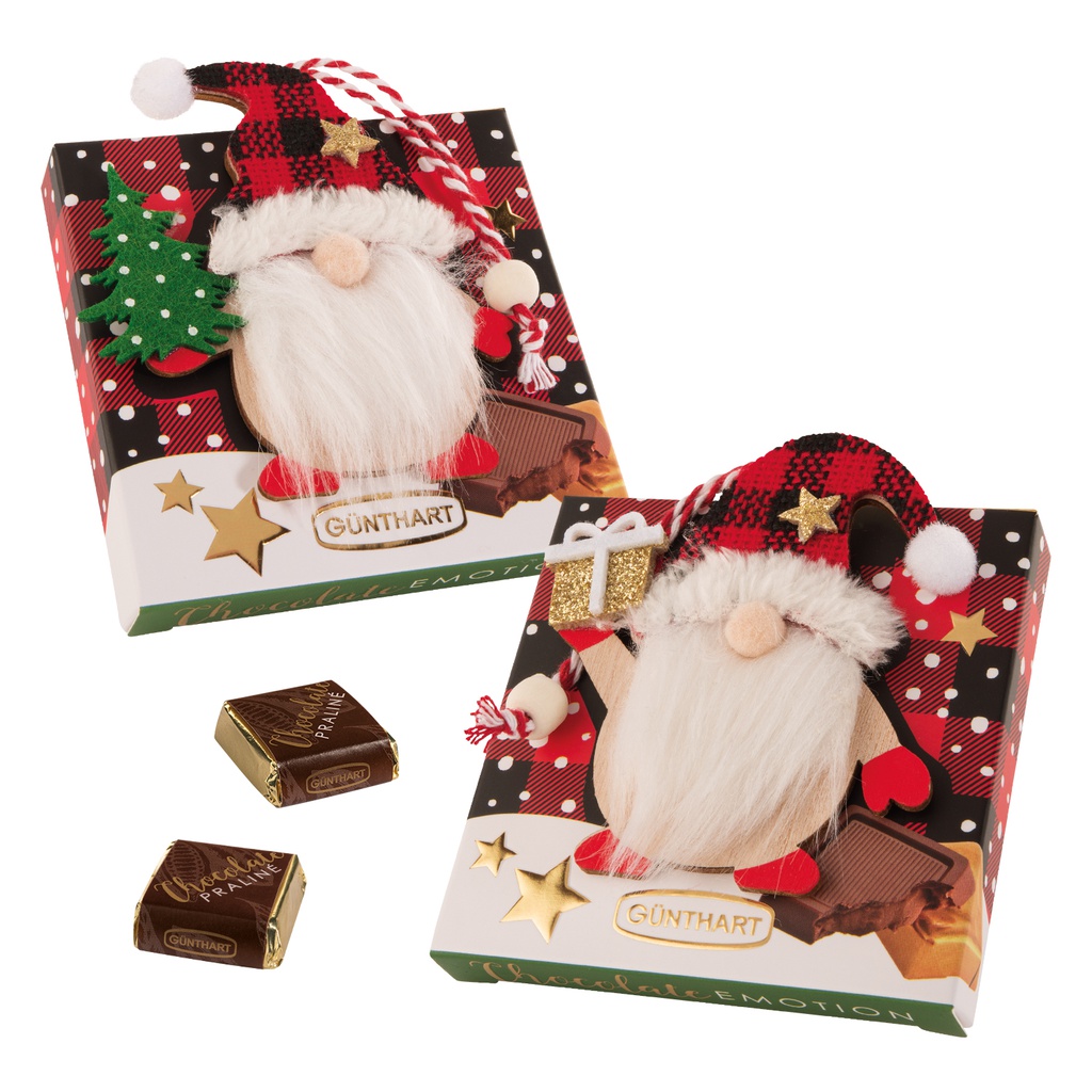 Lutin de noël en bois sur étui 4 napolitains 36gx10