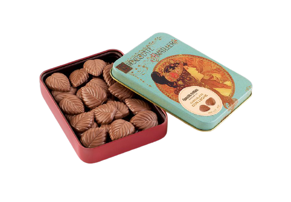 Boite cadeau métal feuille choc lait  60g x10