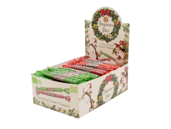 Présentoir sucre d'orge caramel et nougat bio 16gx100
