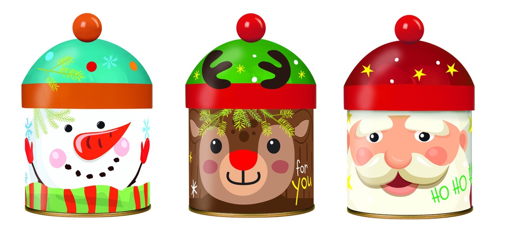 Boite métal pompon 3 décors garnie de choc 119gx12