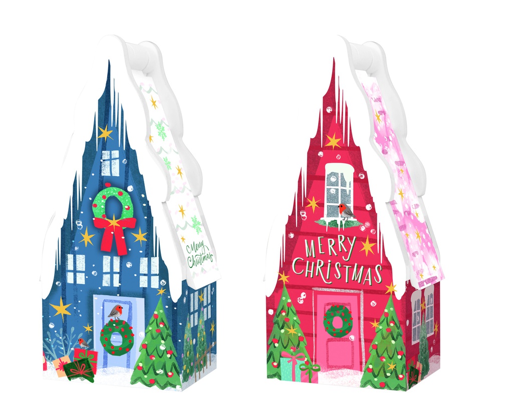 Maison noël bois 2 décors garnis chocolat 75g x20