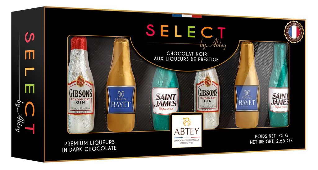 Coffret 6 bouteilles ass. choc noir liqueur 75gx18