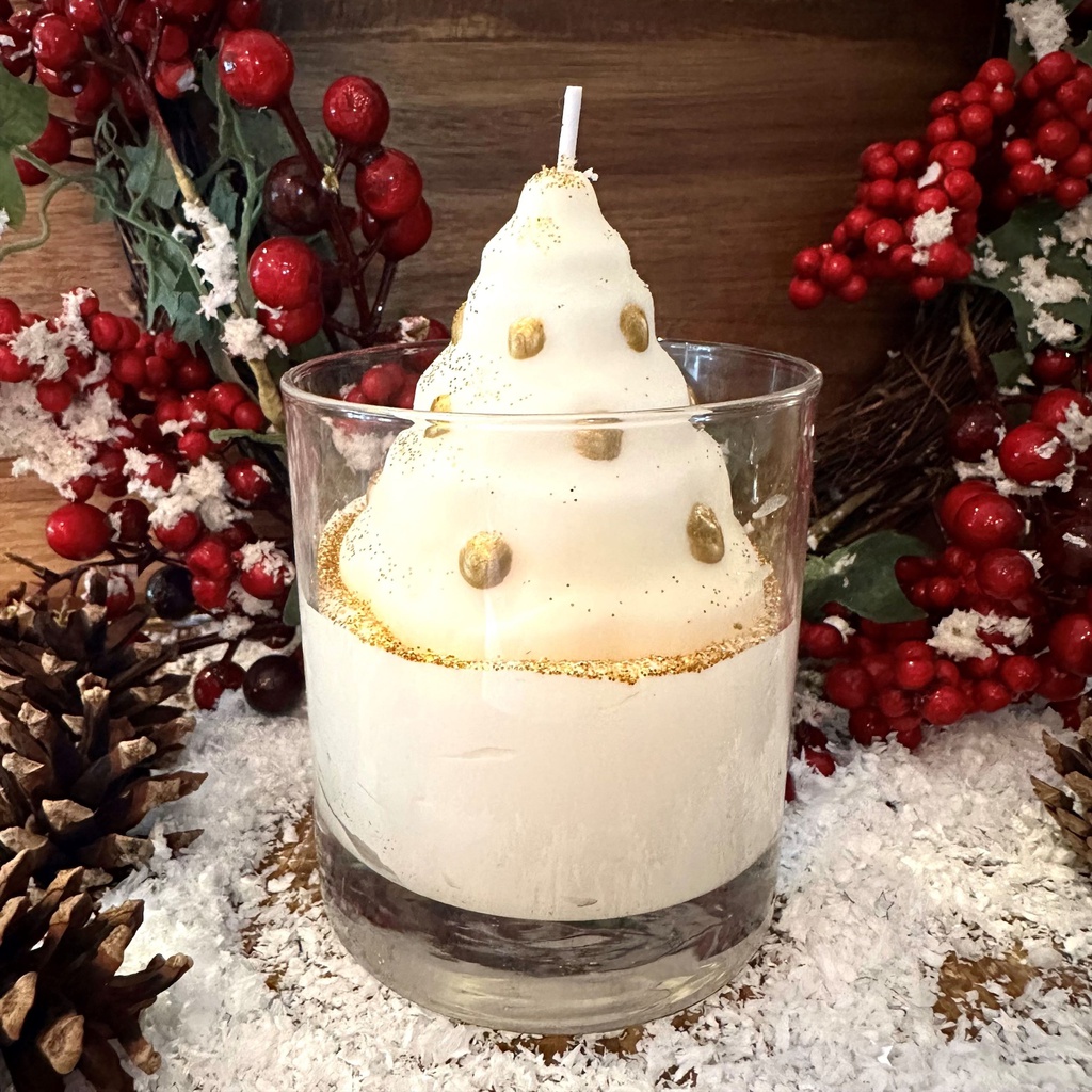 Bougie grand verre sapin doré 200gx6